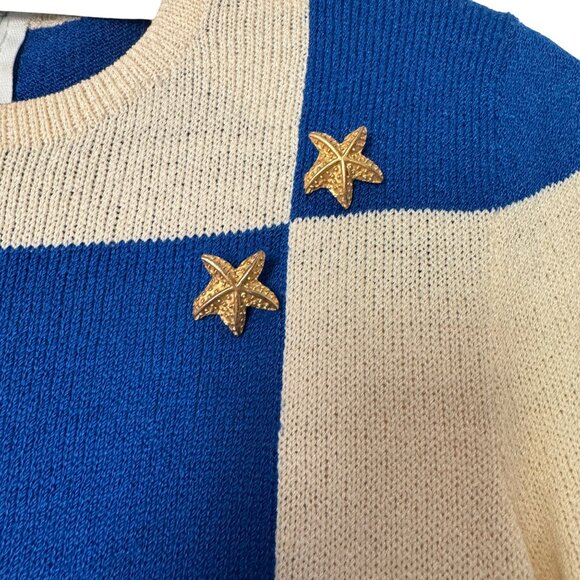 Antonella Preve Vintage 80's Small Blue/Cream Sweater Knit Dress Starfish Accent - Picture 3 of 10